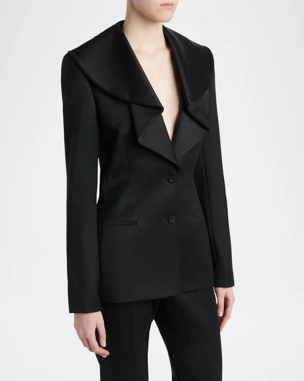McQueen Black Draped Satin Lapel Single-Breasted Jacket