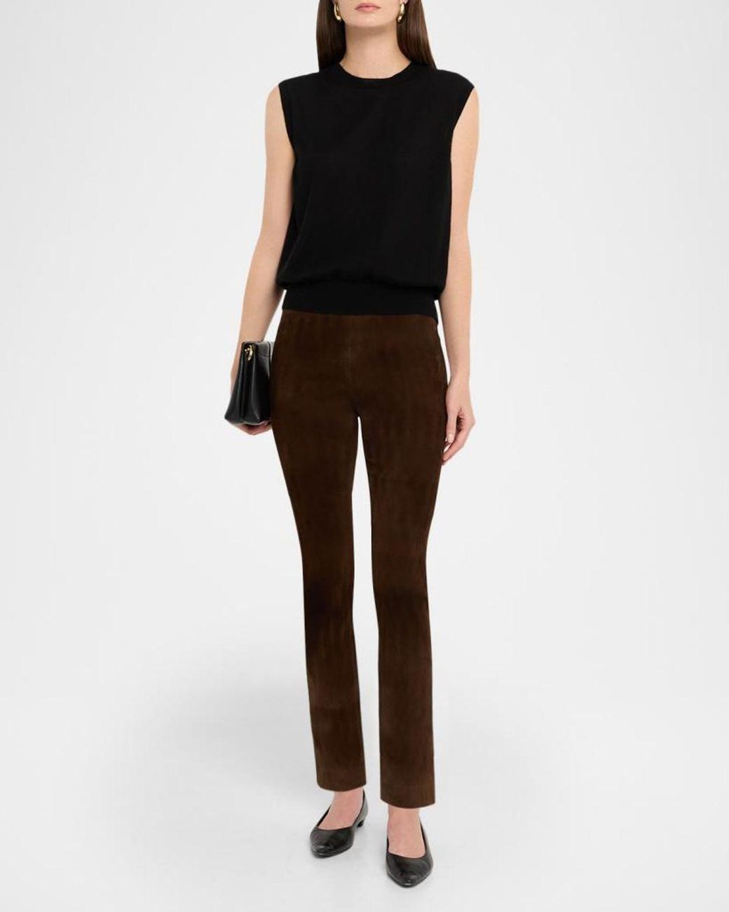 Vince Brown Suede Split-Hem Cropped Pant
