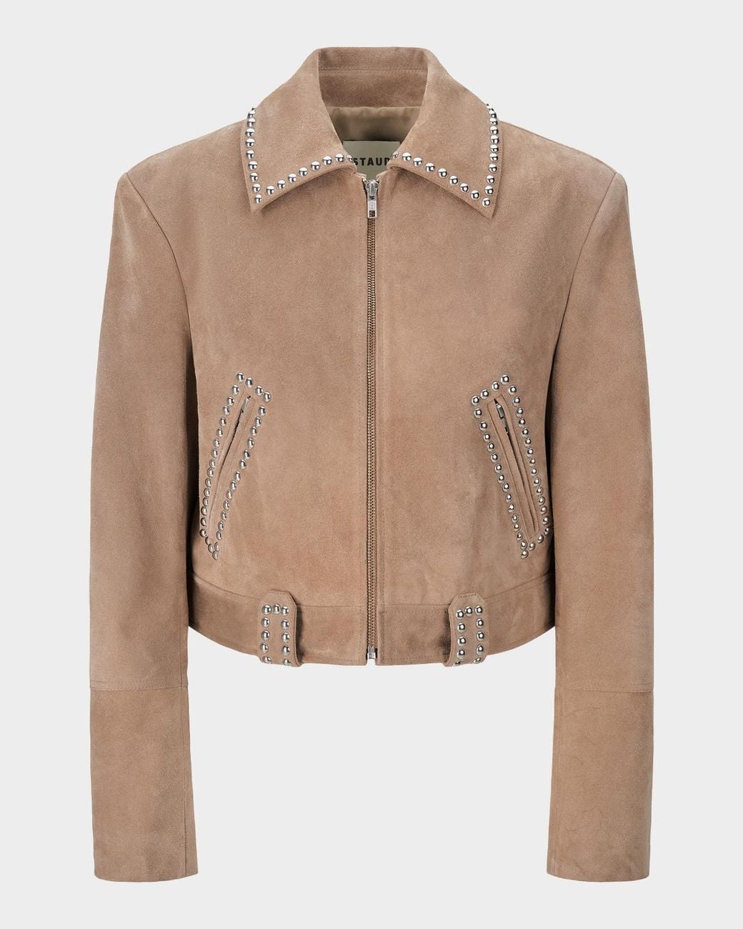 Staud Natural Hugo Studded Suede Jacket