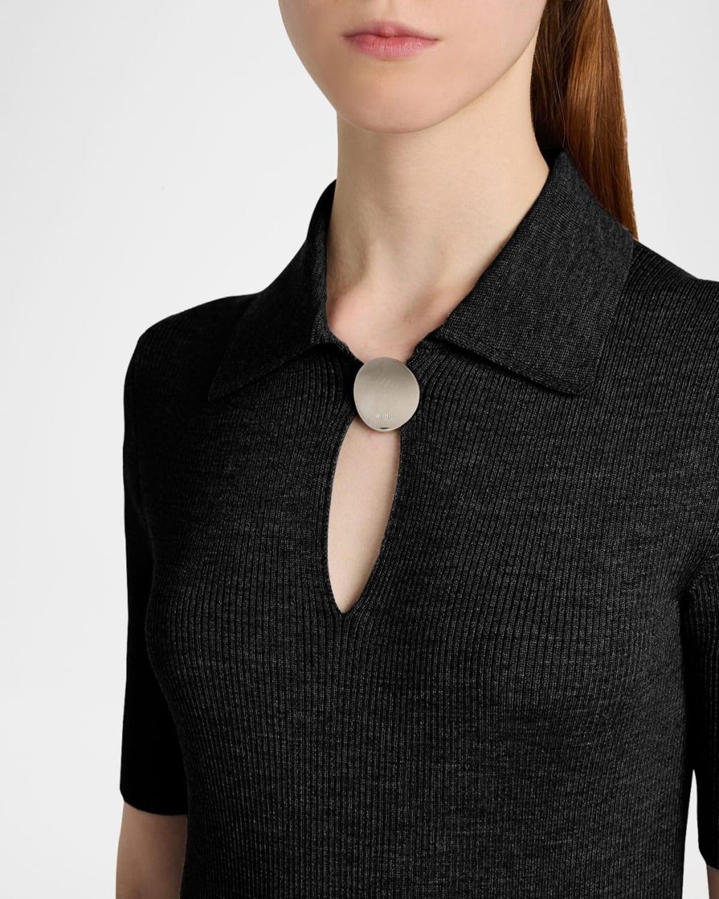 Jil Sander Black Short-Sleeve Rib Knit Midi Polo Dress