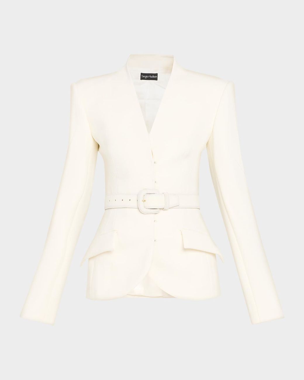 Sergio Hudson Natural Collarless Slim Tailored Wool-Blend Jacket