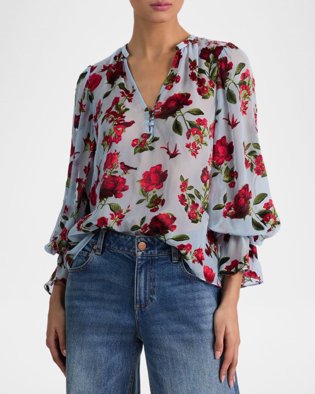 Alice + Olivia White Moranne Semi-Sheer Blouse