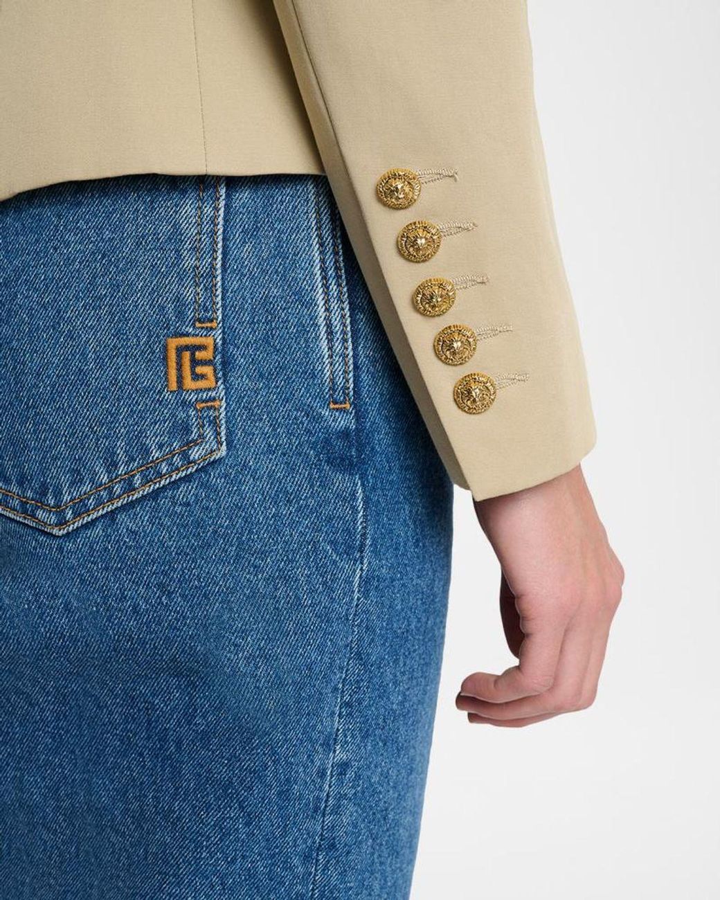Balmain Natural 6-Button Double-Breasted Gabardine Jacket