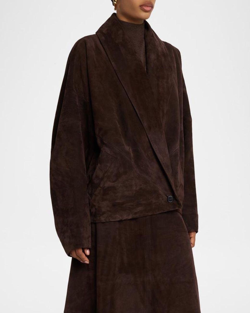 Co. Brown Shawl-Lapel Suede Wrap Jacket