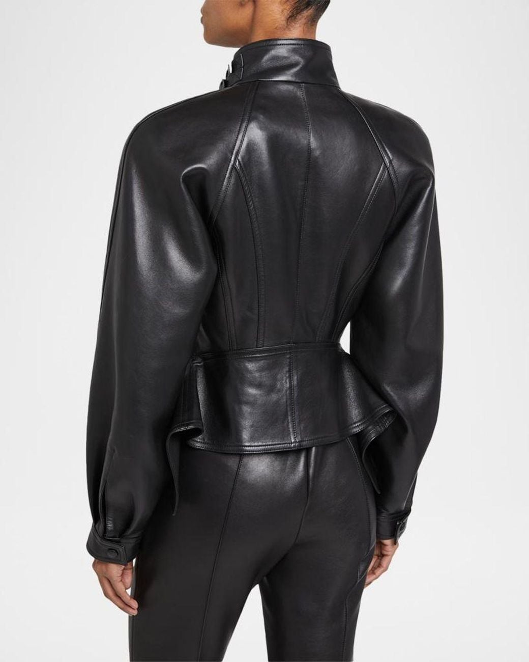 Balmain Black Leather Fitted Peplum Jacket