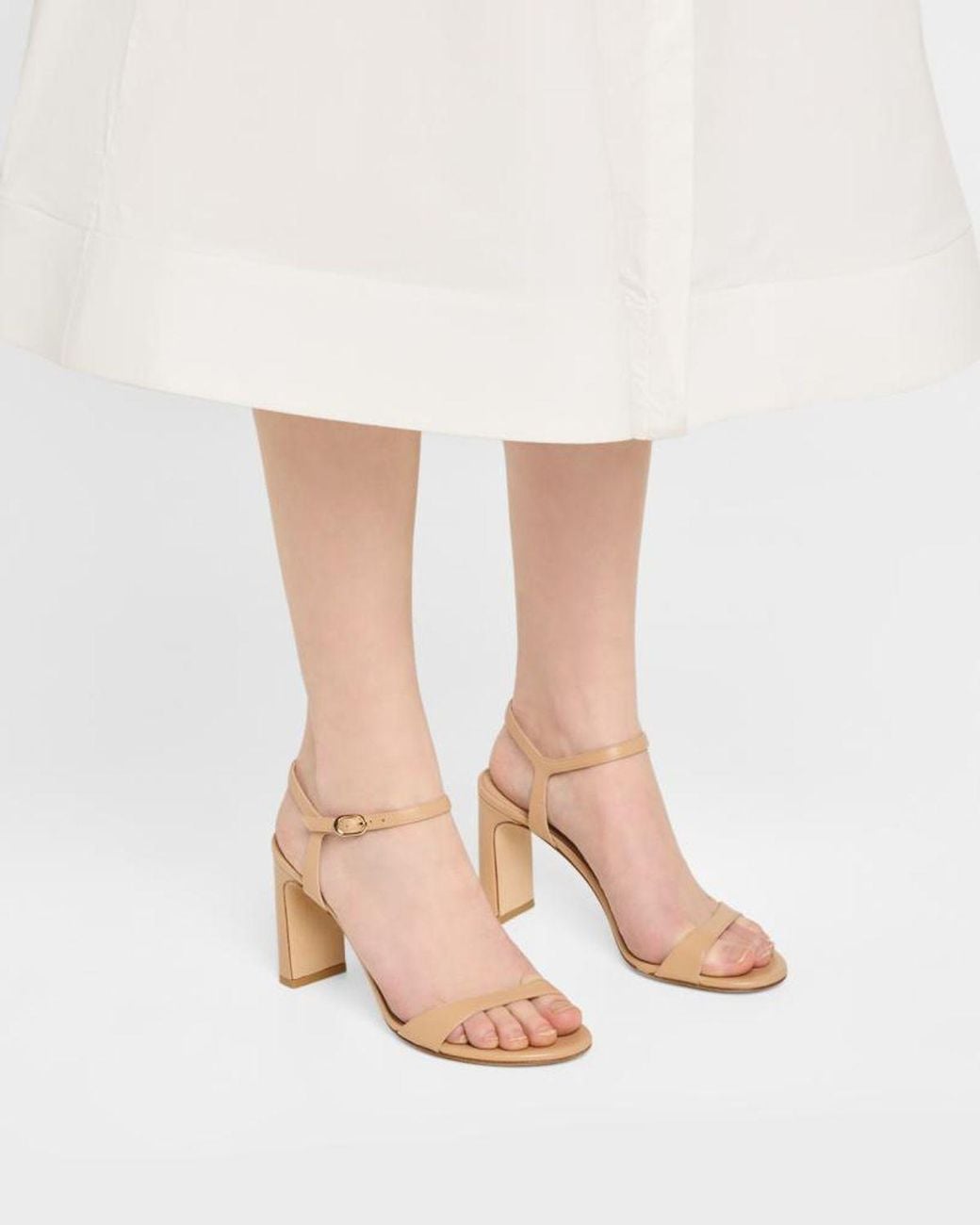 Stuart Weitzman White Babette Leather Ankle-Strap Sandals
