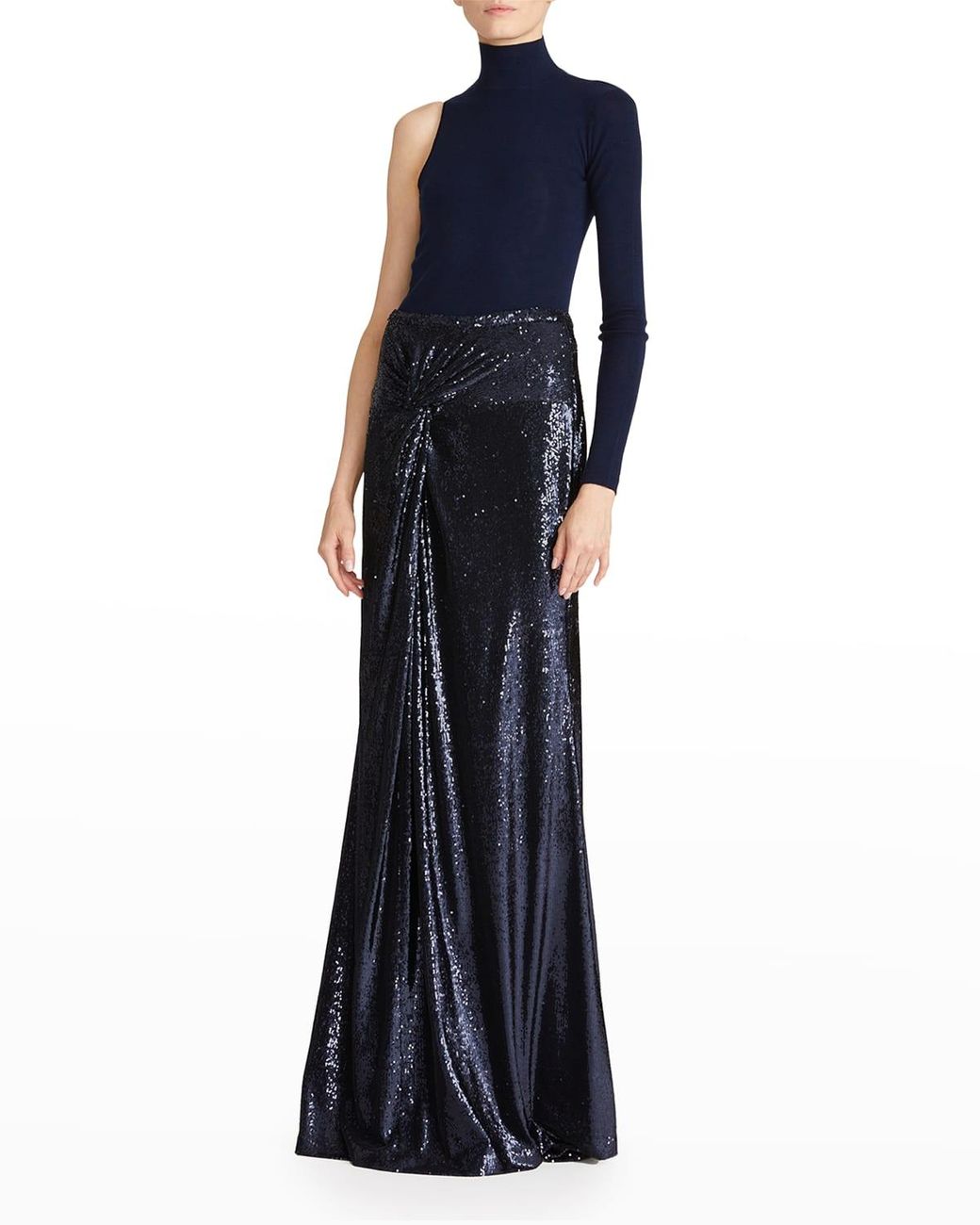 Halston Desi Long Sequin Twist Skirt in Blue | Lyst