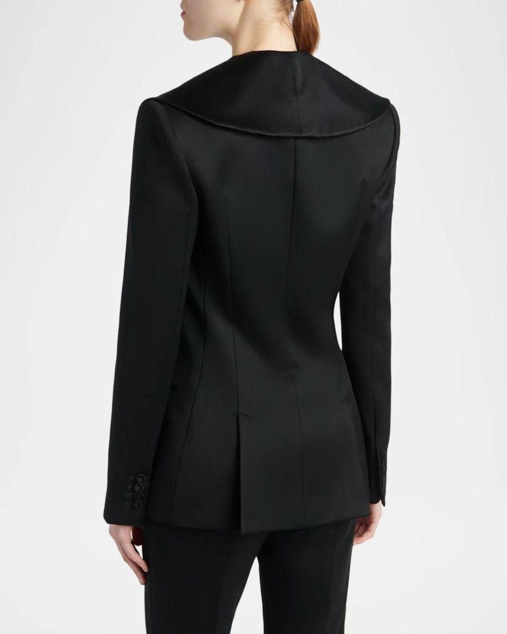 McQueen Black Draped Satin Lapel Single-Breasted Jacket
