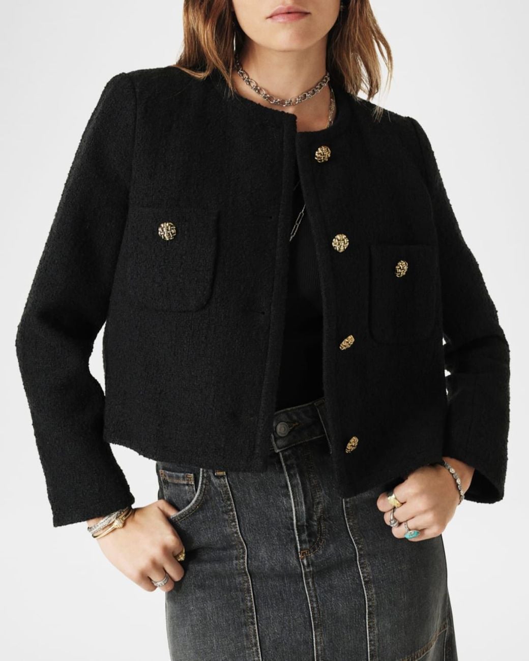 Ba&sh Black Meredith Bouclé Jacket