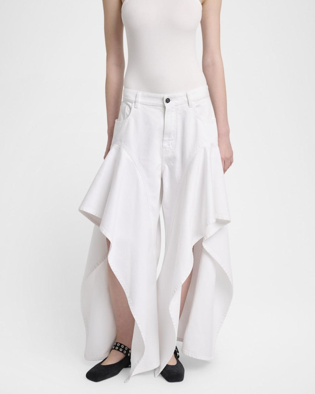 Alaïa Ruffle Slit Jeans in White | Lyst