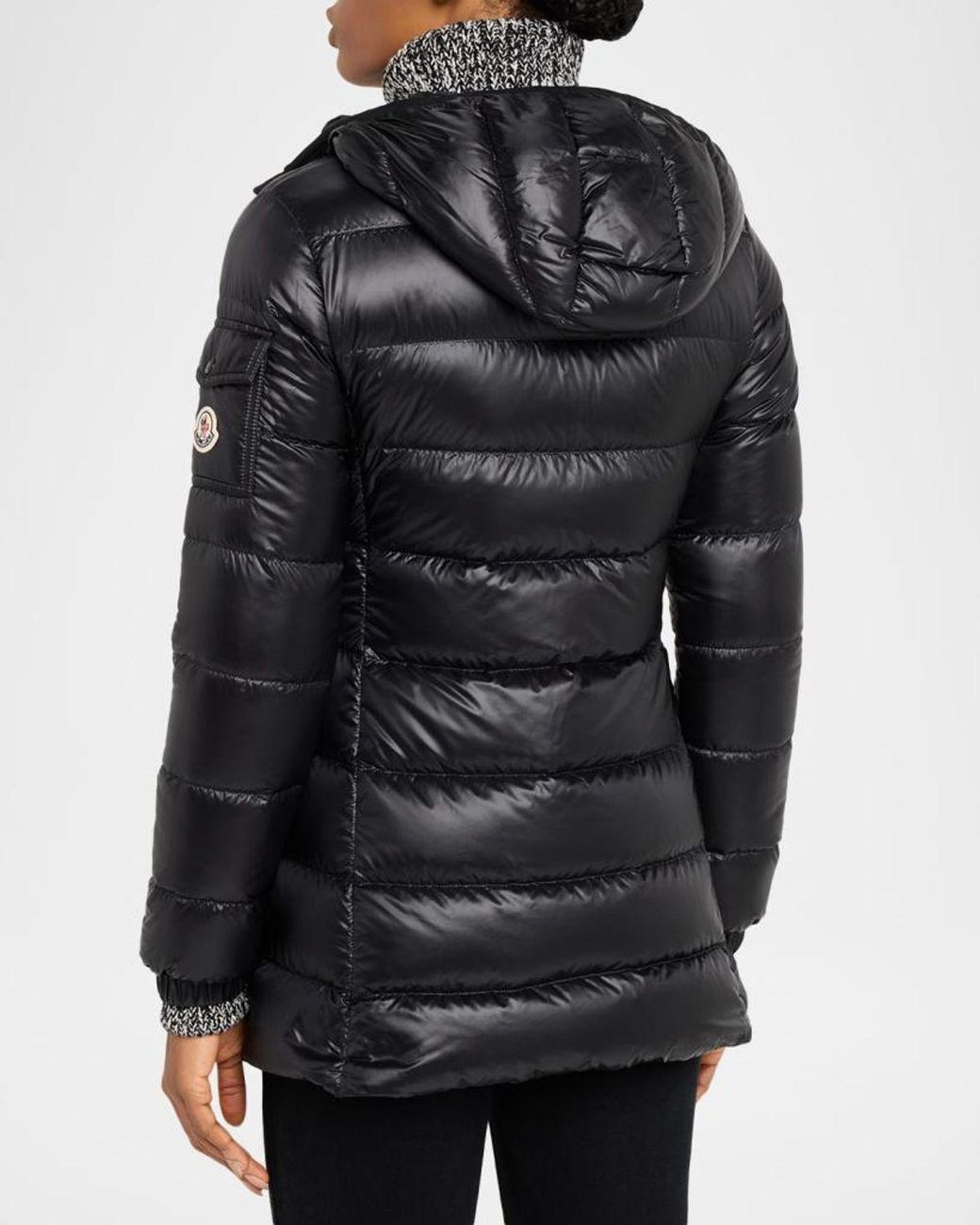 Moncler Black Glements Hooded Mid-Length Down Jacket