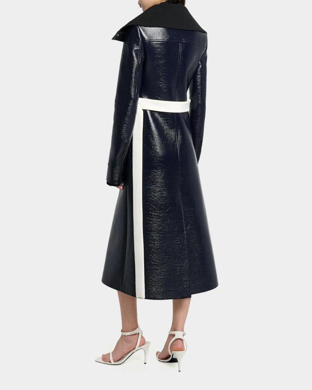 Courreges High-Collar Shiny Vinyl Long Trench Coat in Blue | Lyst