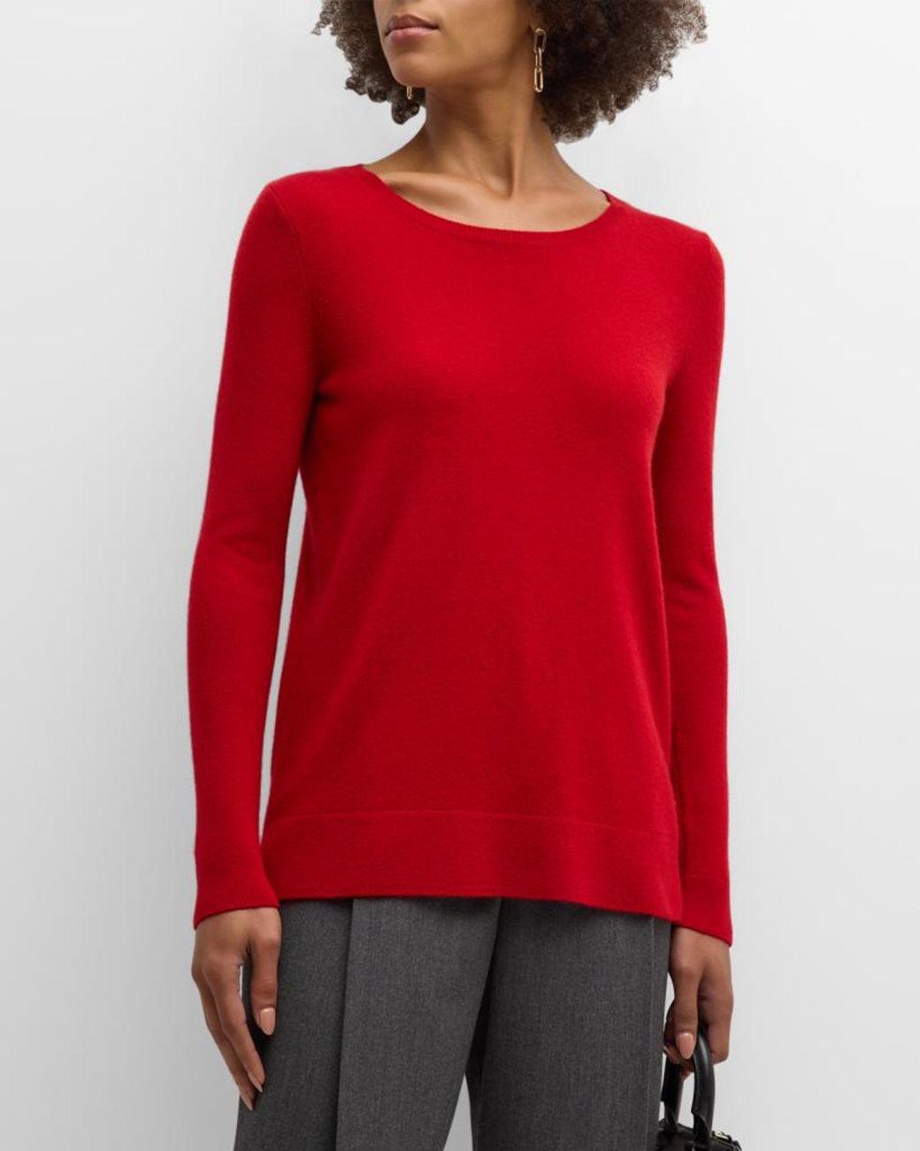 Neiman Marcus Red Cashmere Basic Crewneck Top