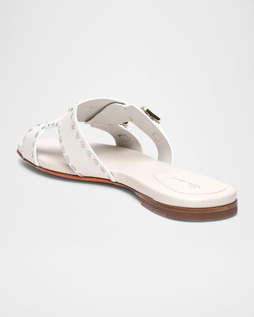 Santoni White Didi Double-Monk Flat Slide Sandals