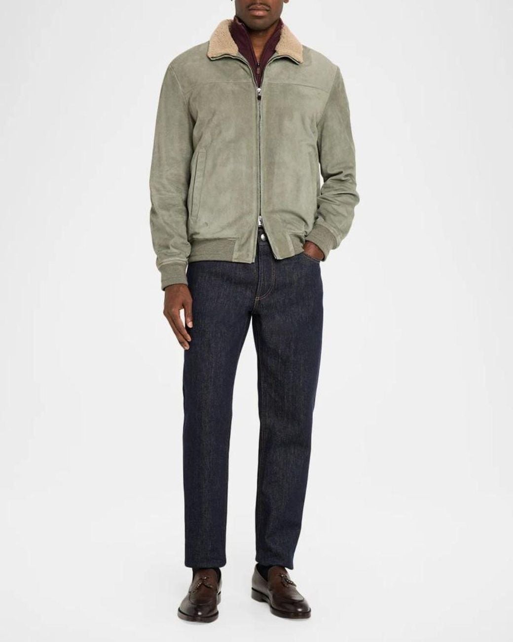 Canali Green Apos;S Shearling-Collar Suede Jacket for men