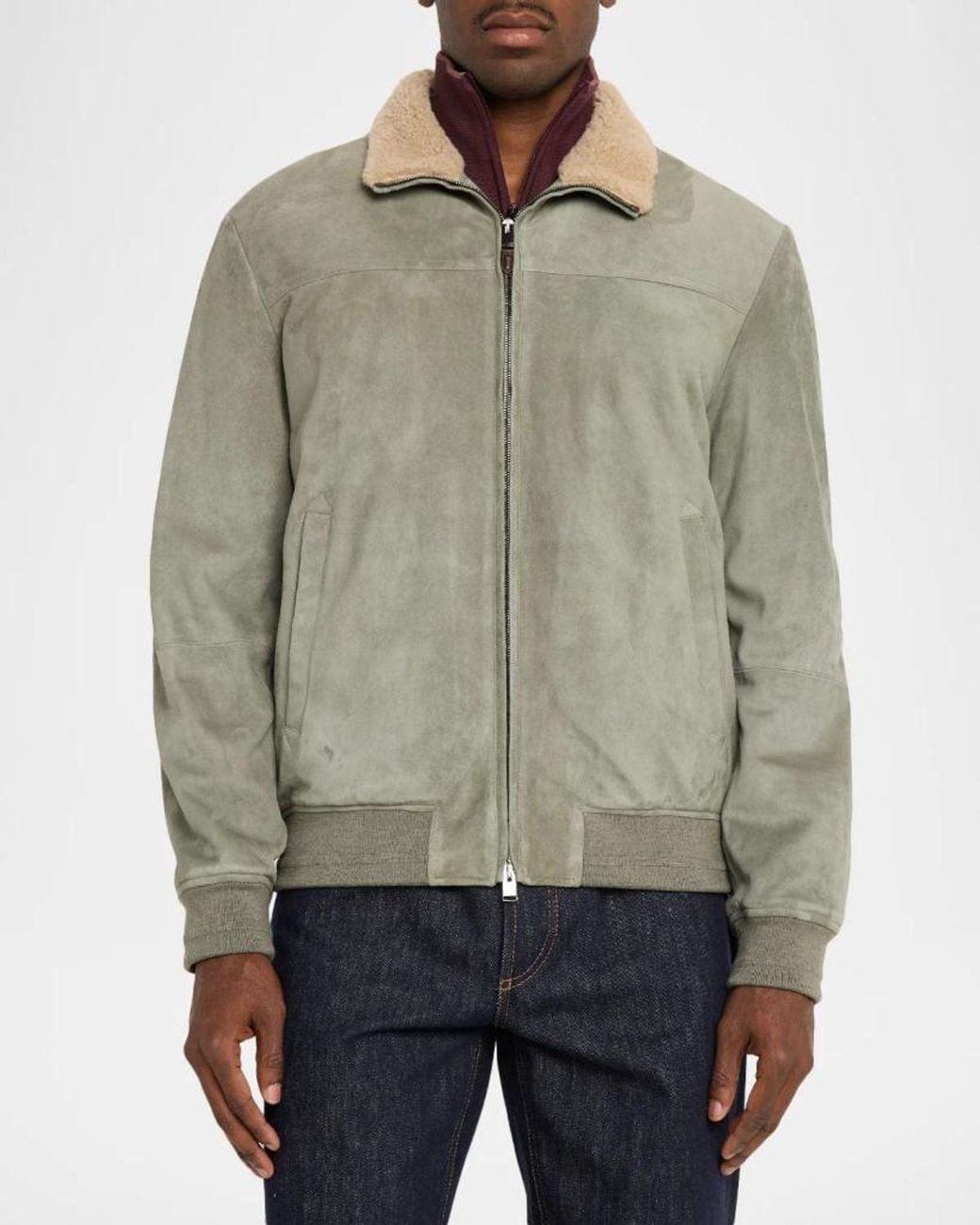 Canali Green Apos;S Shearling-Collar Suede Jacket for men