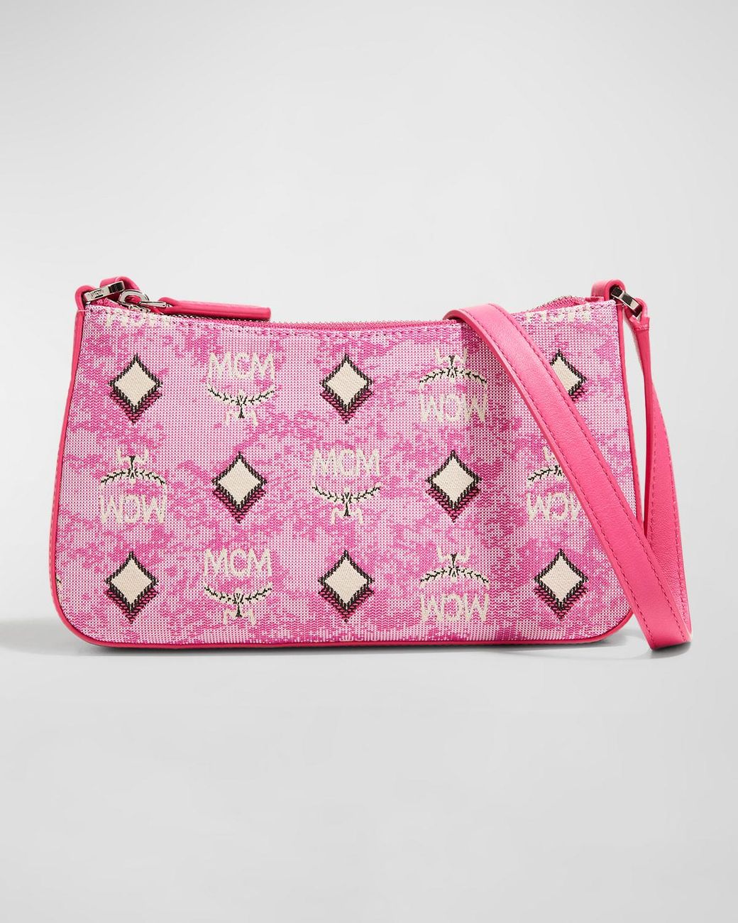 MCM Vintage Jacquard Monogram Mini Aren Shoulder Bag Pink | FASHIONPHILE