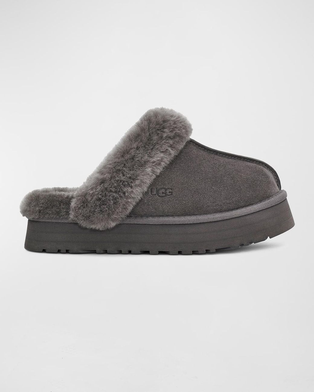 UGG Disquette Suede & Shearling Platform Slippers in Gray | Lyst