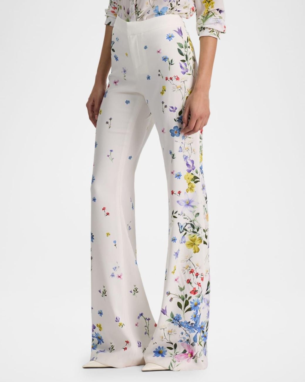 Alice + Olivia White Ilan Pleated-Sleeve Blouse