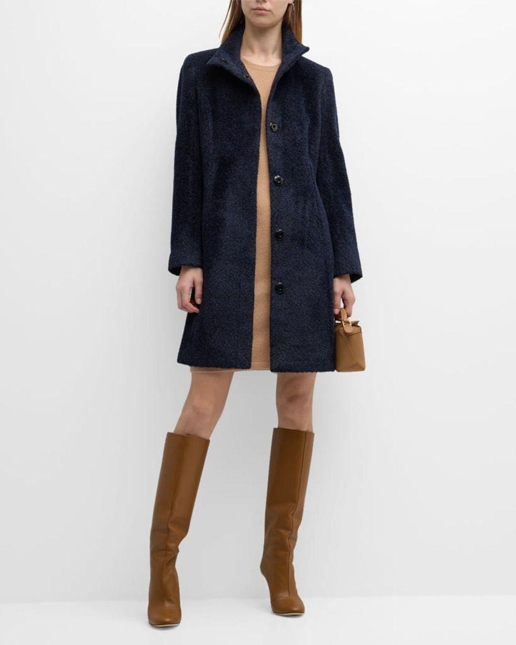 Sofiacashmere Blue Alpaca Snap Button Coat