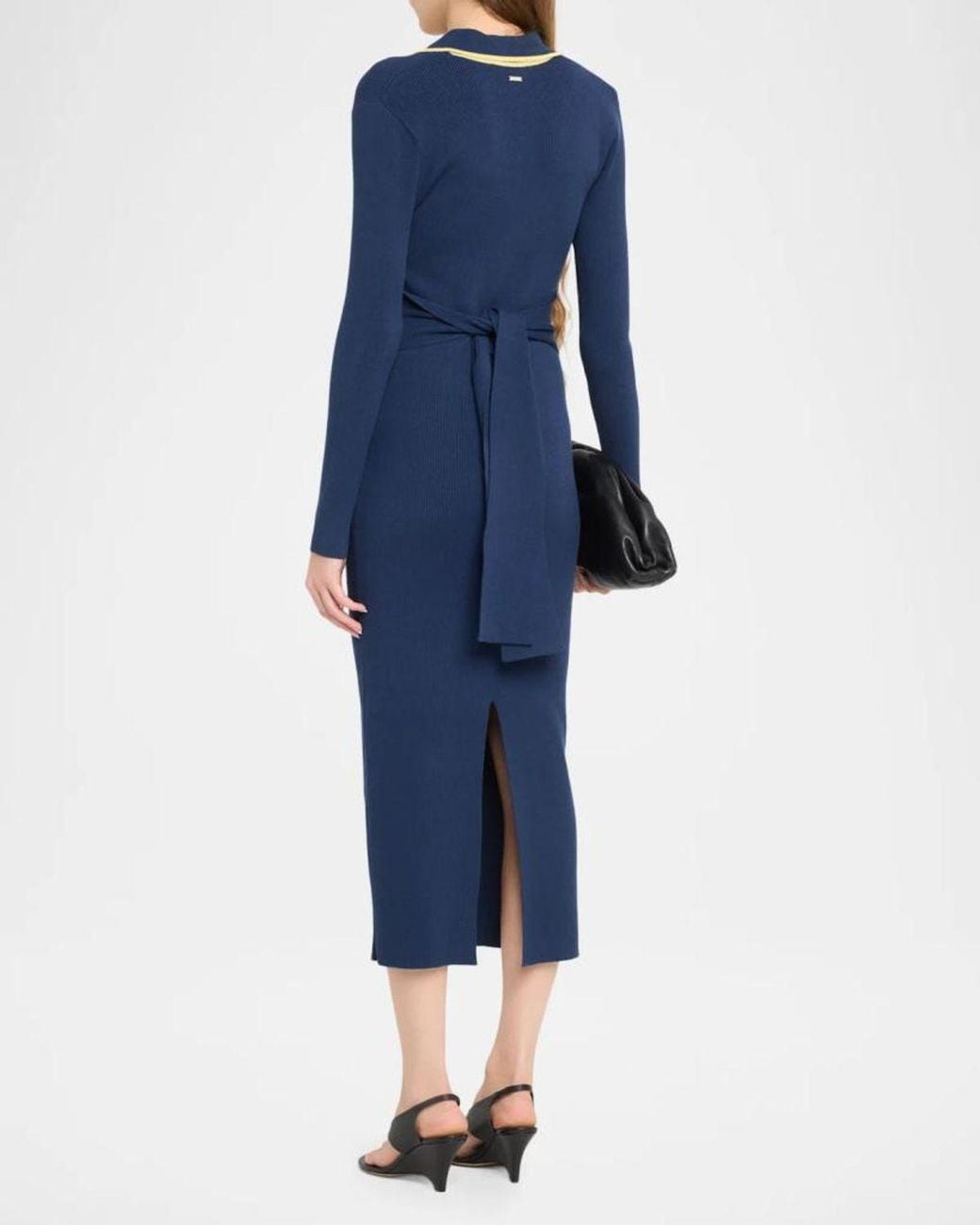 Toccin Carter Rib-Knit Self-Belt Midi Dress in Blue | Lyst