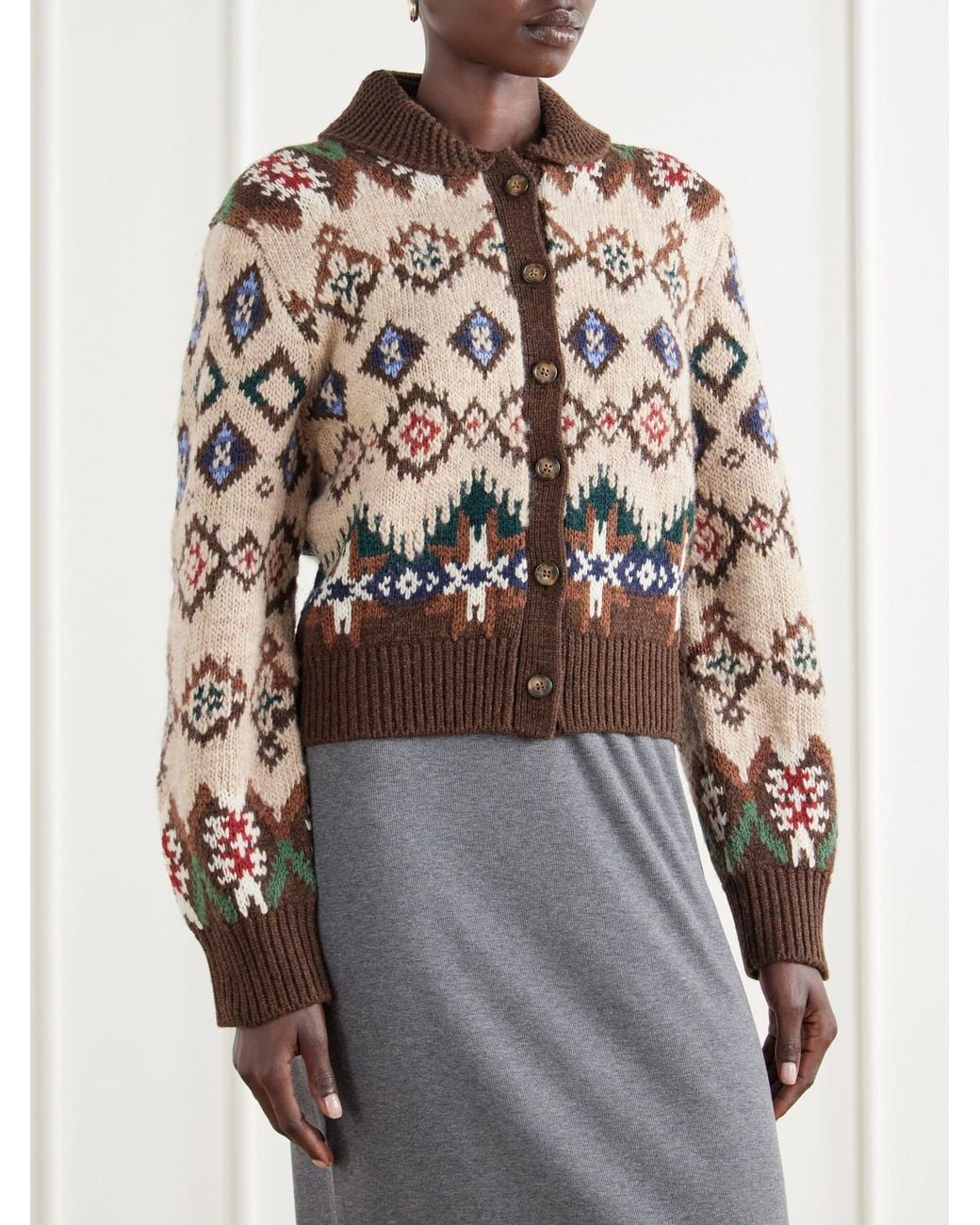 Polo Ralph Lauren Brown Fair Isle Wool And Cashmere-Blend Jacquard Cardigan