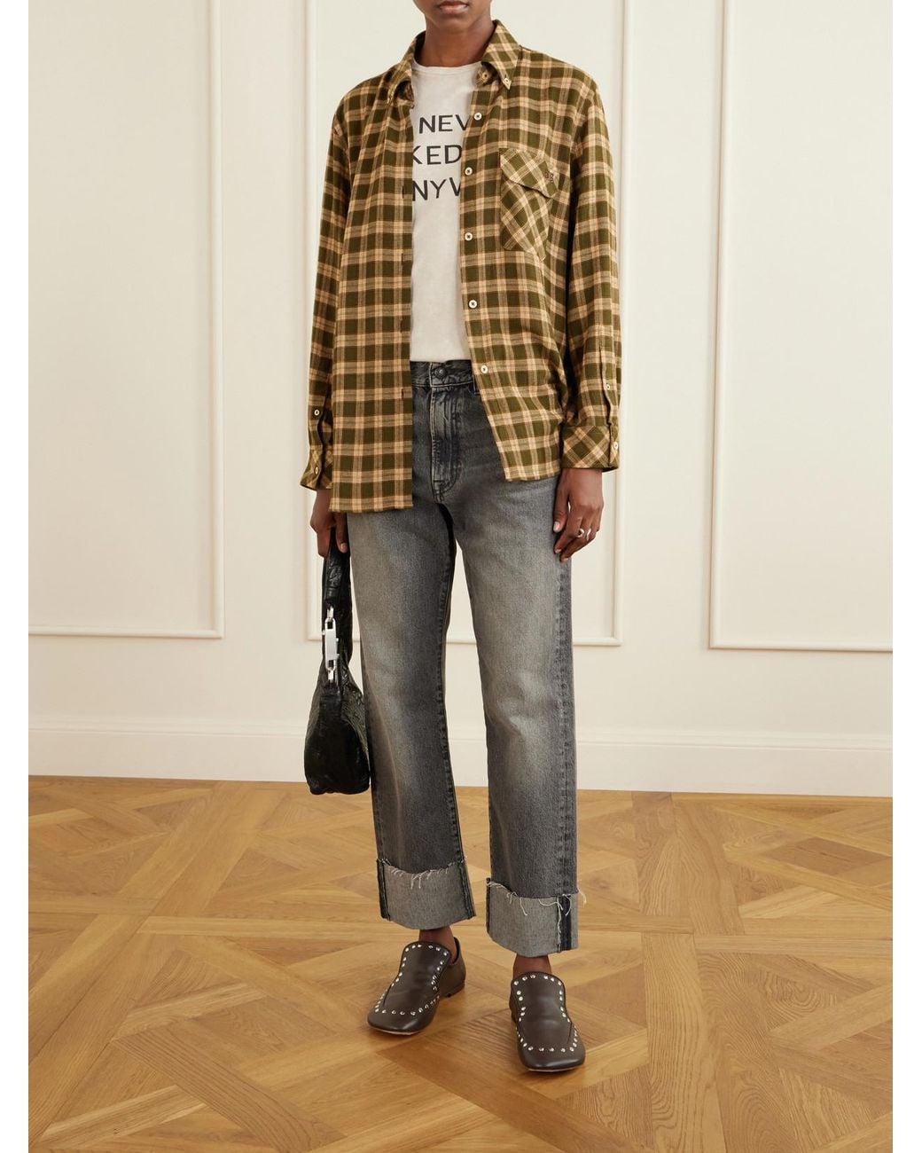 R13 Gray Cuffed Romeo Cropped Frayed Mid-Rise Straight-Leg Jeans