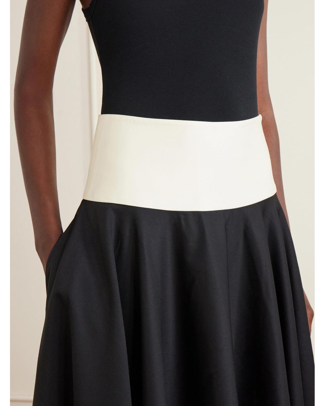 Abadia Black Pleated Cotton-Poplin Midi Skirt