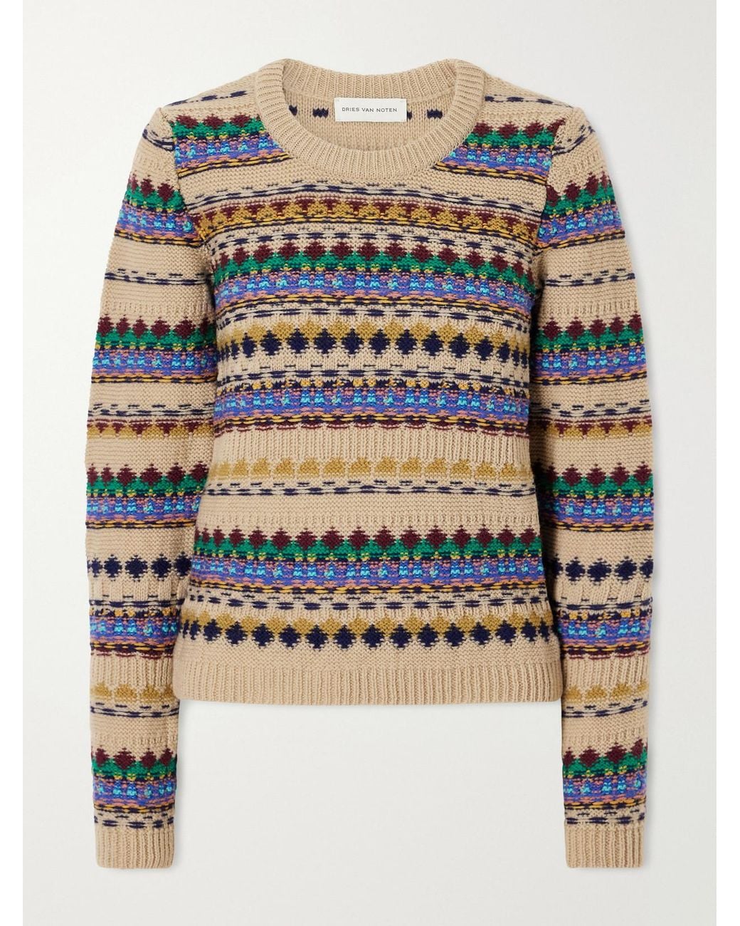 Dries Van Noten Gray Intarsia-Knit Wool Sweater