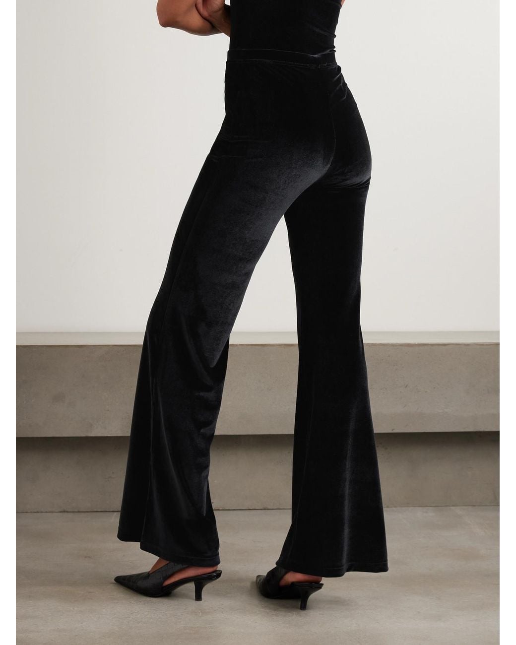 The Park Black Tessa Stretch-Velvet Flared Pants