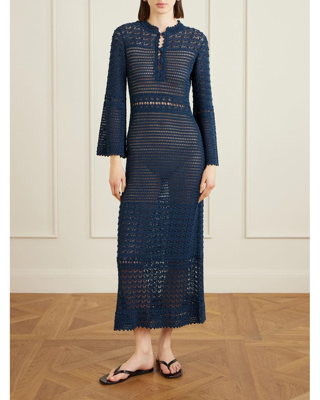 Eres Blue Madone Open-Knit Cotton-Blend Maxi Dress