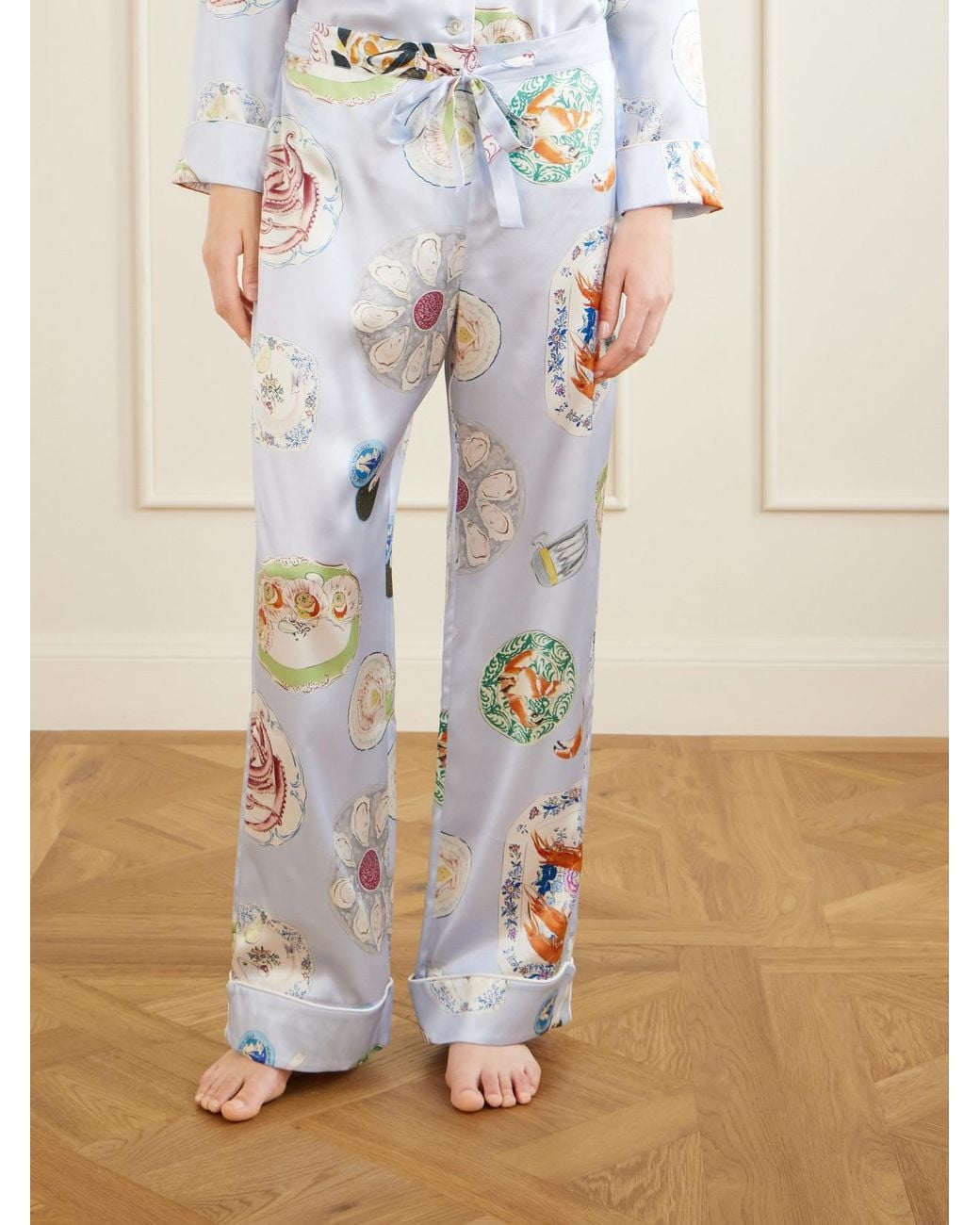 Olivia Von Halle Blue Lila Printed Silk-Satin Pajama Set