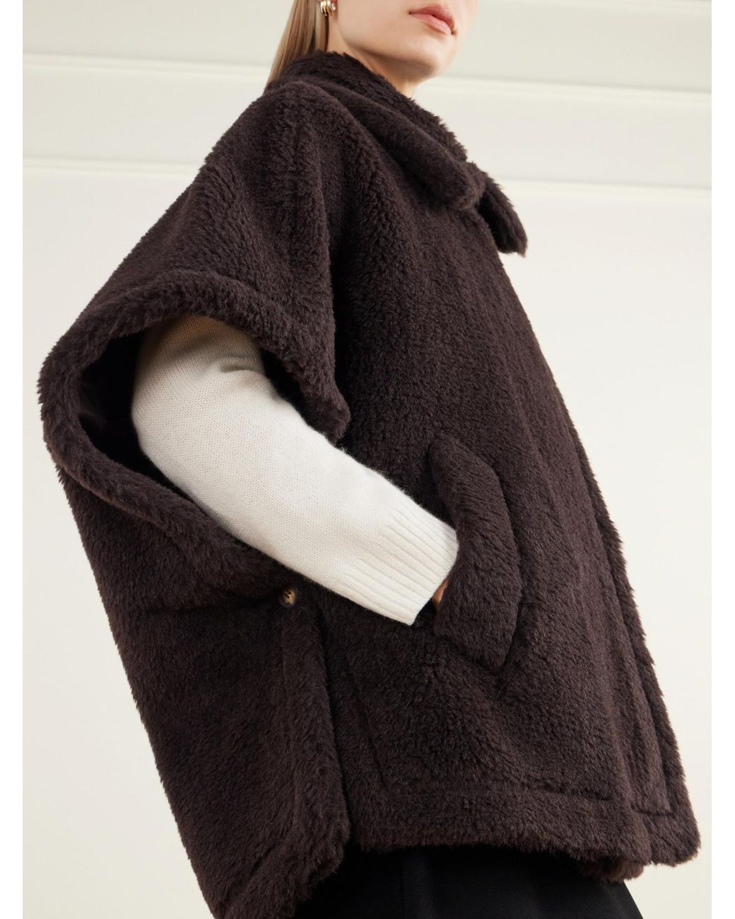 Max Mara Black Tebe Alpaca, Wool And Silk-Blend Fleece Cape