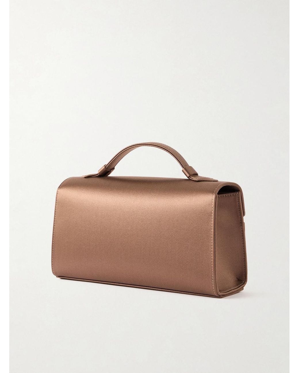 SAVETTE Brown Symmetry Pochette Satin Top-Handle Bag