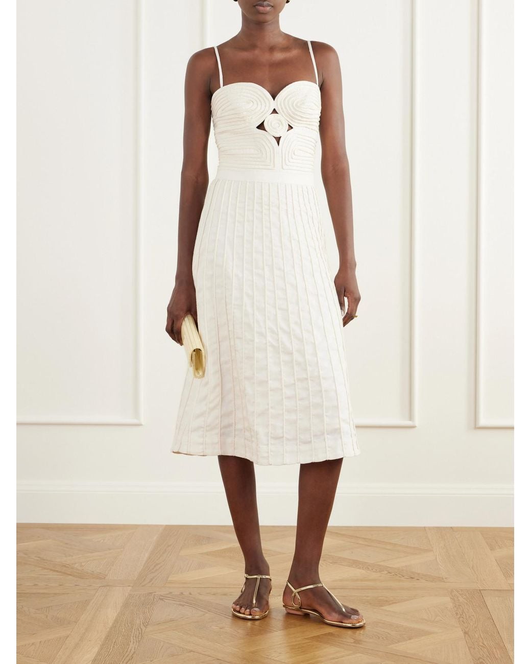 ANDRES OTALORA White Terra Cut-Out Corded Linen-Woven Midi Dress