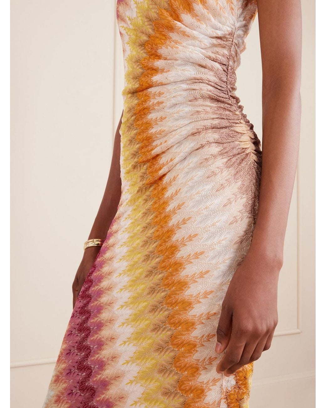 Missoni White One-Shoulder Striped Ruched Crochet-Knit Maxi Dress