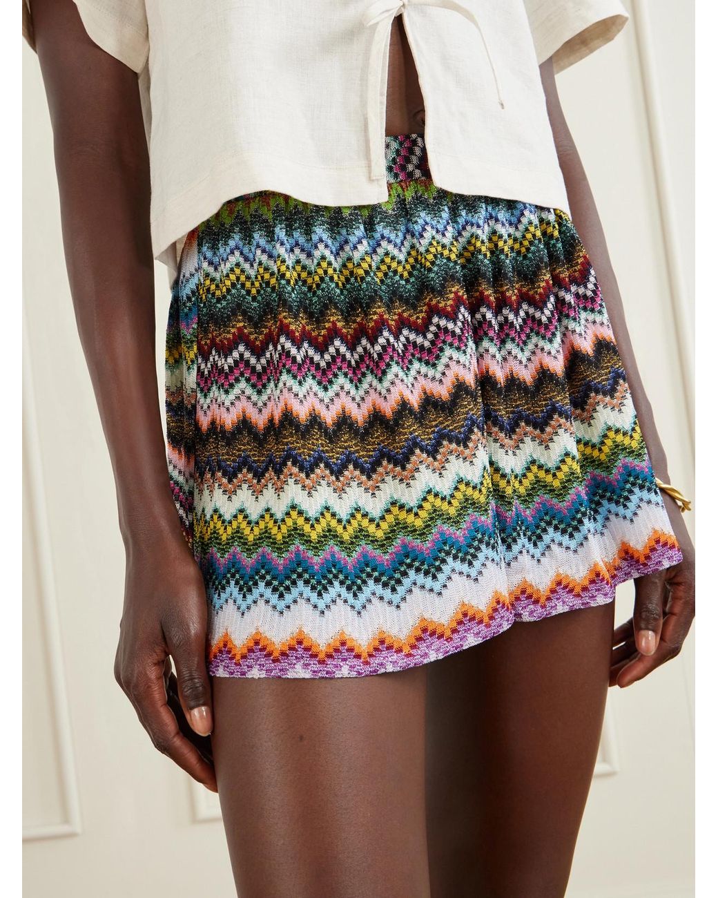 Missoni Multicolor Striped Metallic Crochet-Knit Shorts