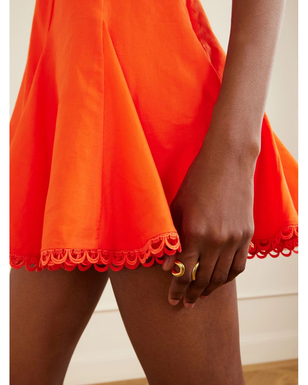 Charo Ruiz Orange Marlene Guipure Lace-Trimmed Cotton-Blend Voile Mini Dress