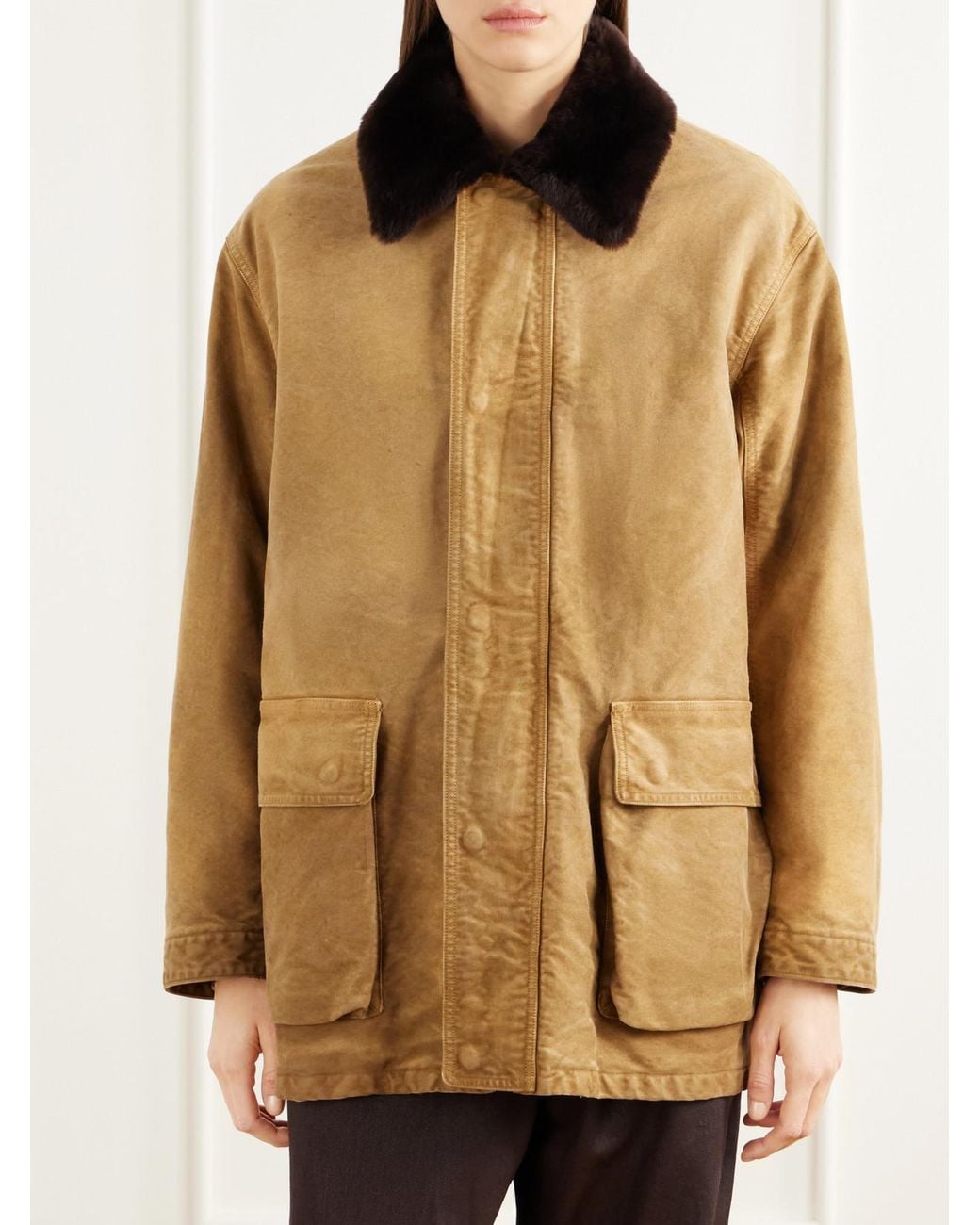 Auralee Natural Garment-Dyed Padded Shearling-Trimmed Cotton-Moleskin Jacket