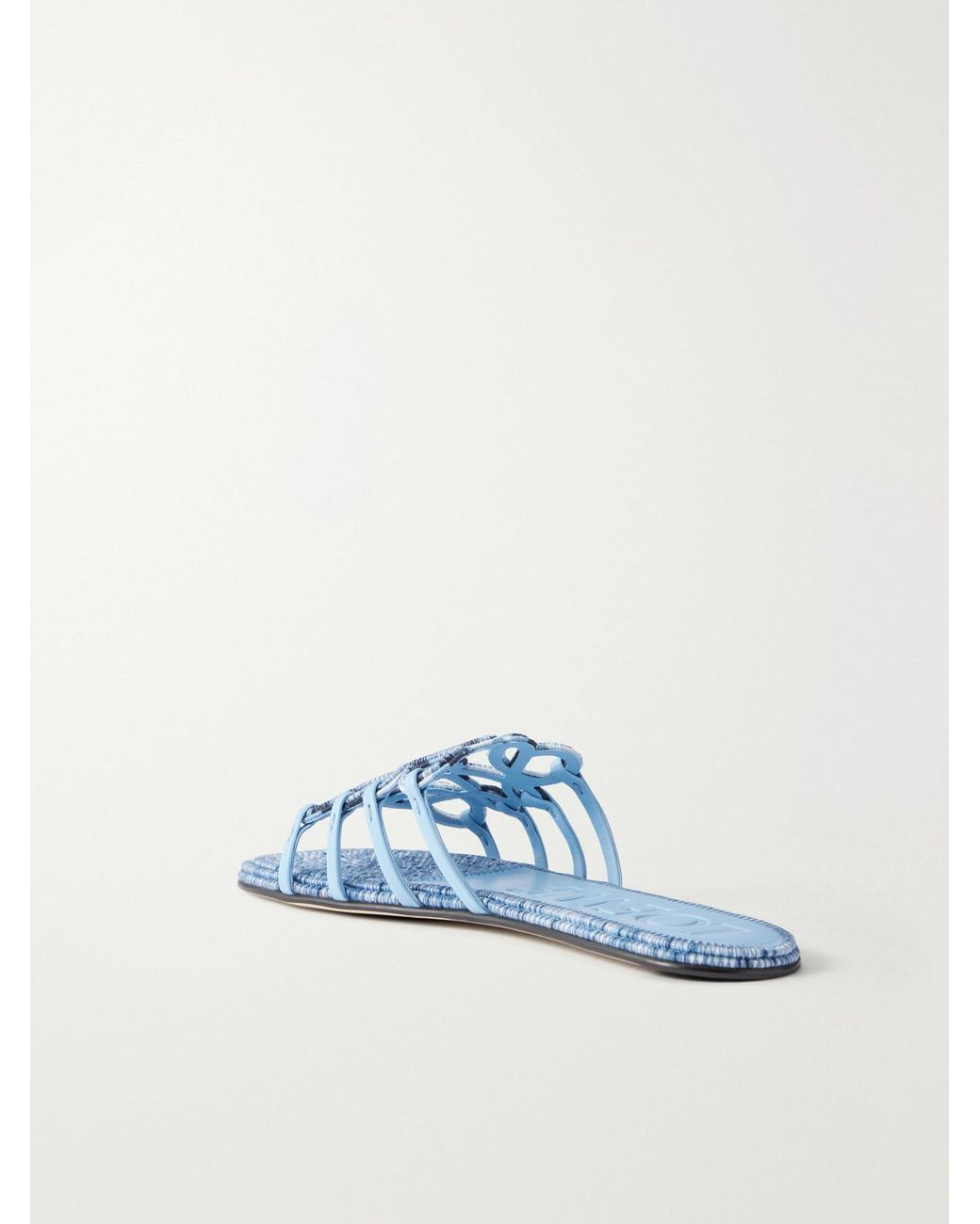 Loewe Blue Paula's Ibiza Leather-Trimmed Embroidered Canvas Slides
