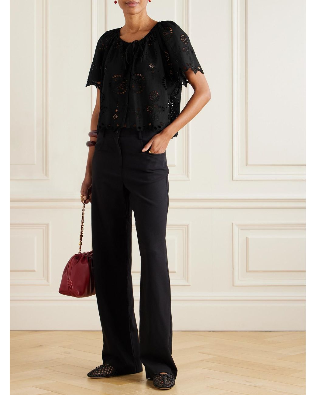 Matteau Black Scalloped Broderie Anglaise Cotton-Poplin Shirt