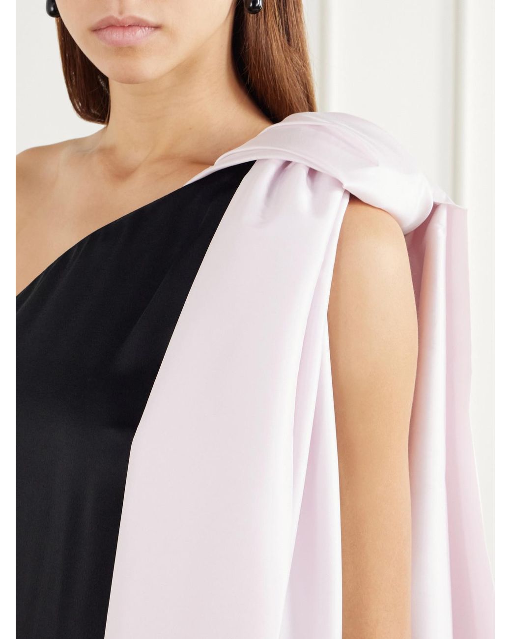 BERNADETTE Blue Ross Two-Tone One-Shoulder Satin Gown