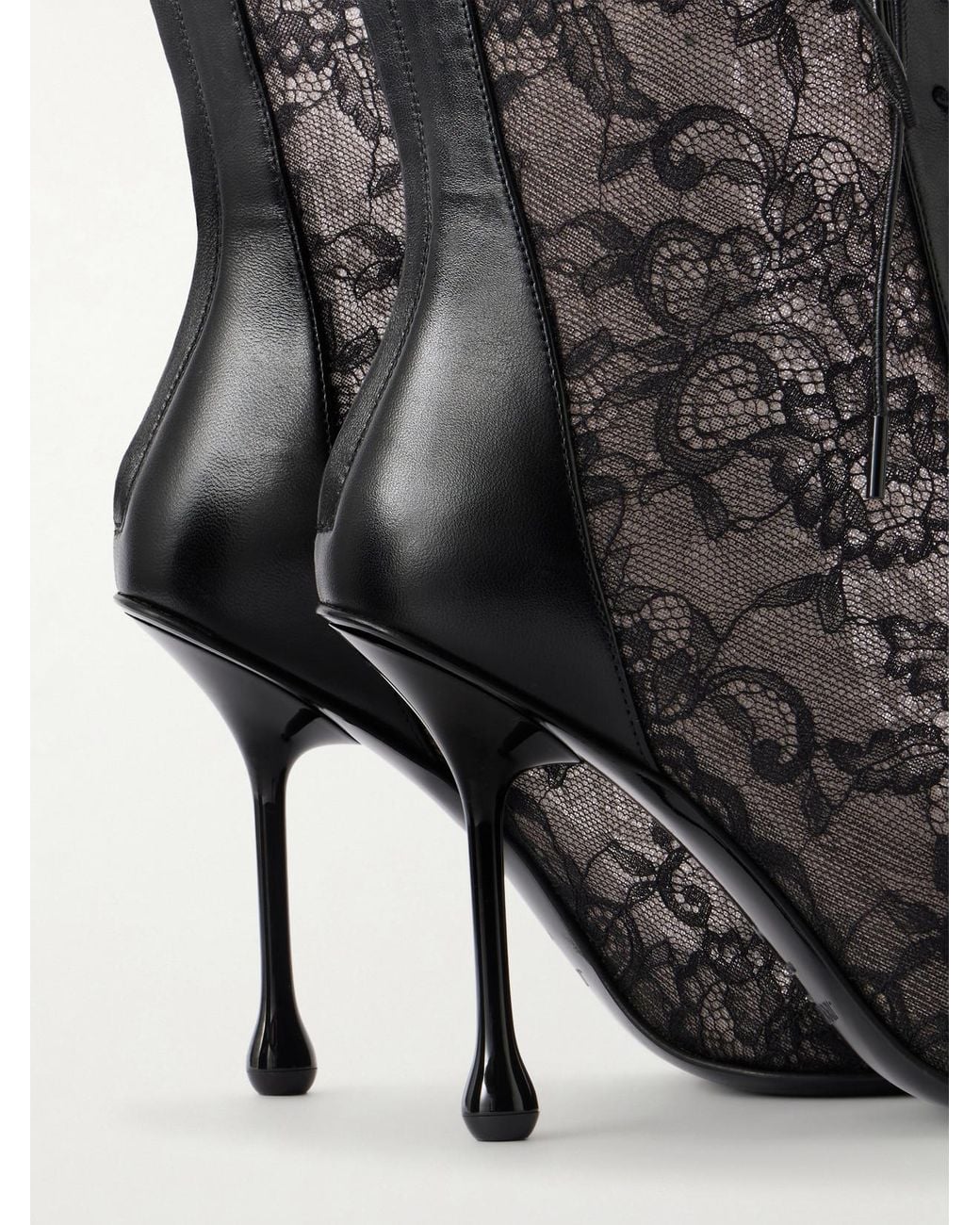 Jimmy Choo Black Scarlett 95 Lace And Leather-Trimmed Ankle Boots