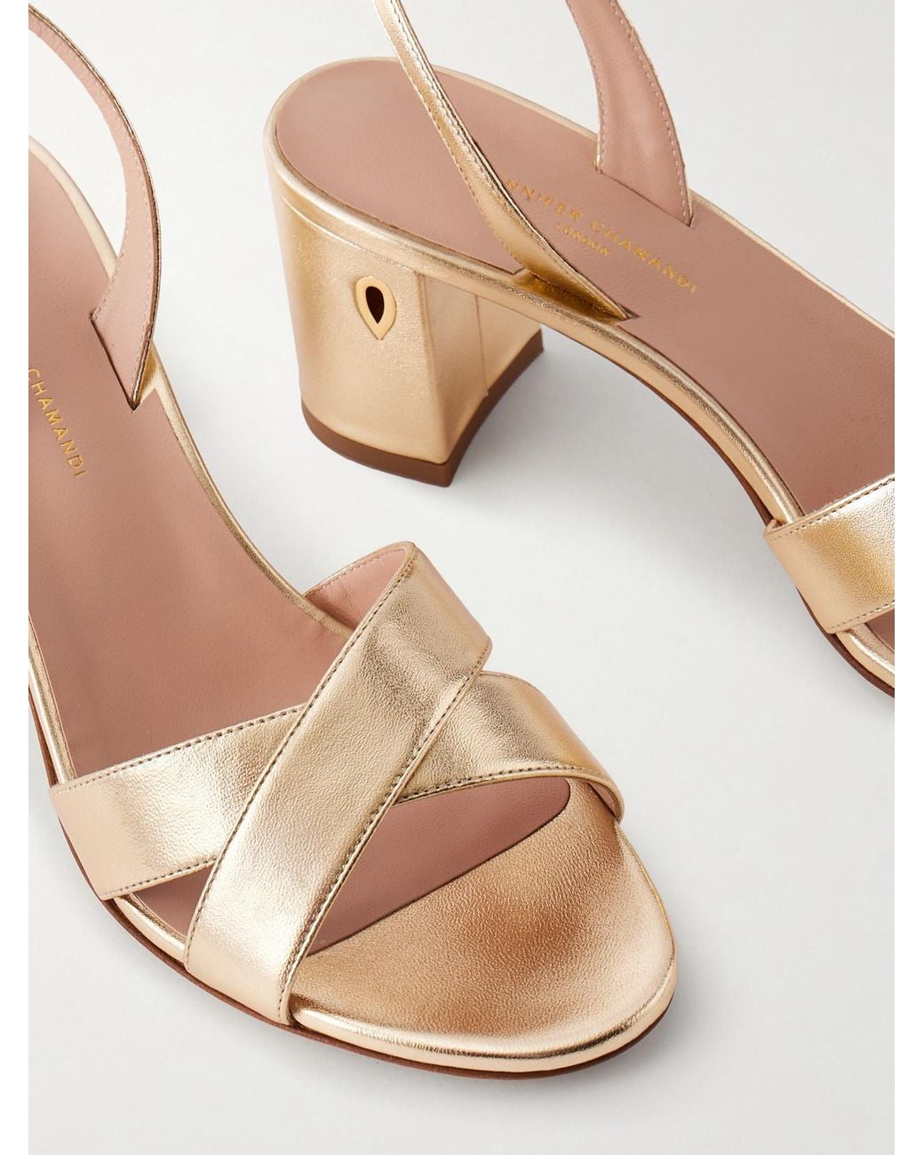 JENNIFER CHAMANDI Natural Leonardo 65 Metallic Leather Sandals