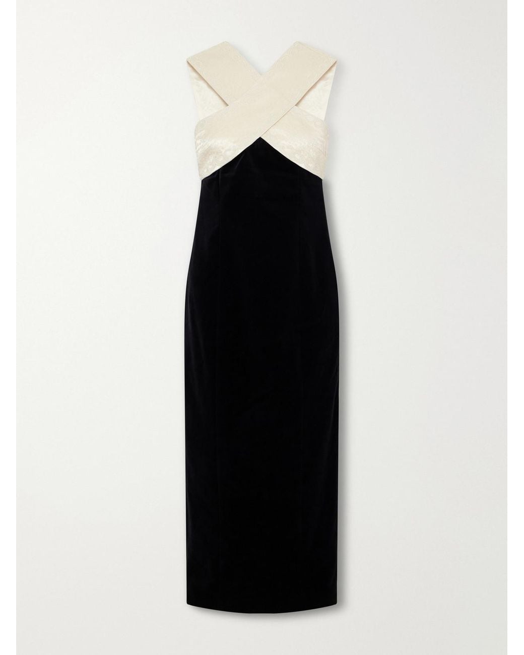 Posse Black Florian Embroidered Satin-Trimmed Cotton-Velvet Midi Dress
