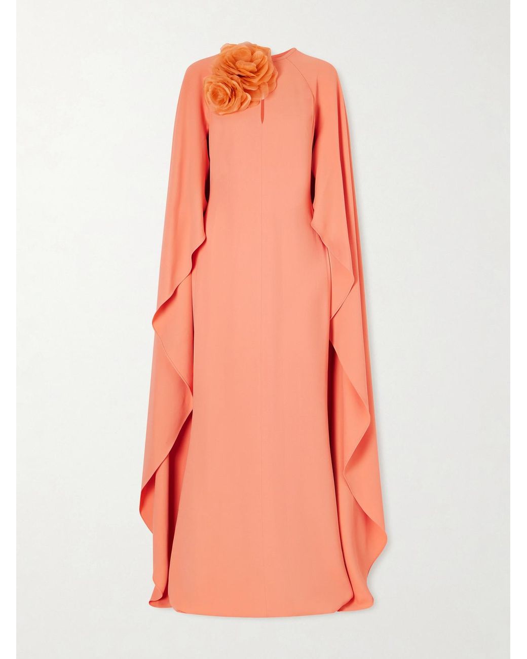 Elie Saab Pink Appliquéd Cape-Effect Cady Gown
