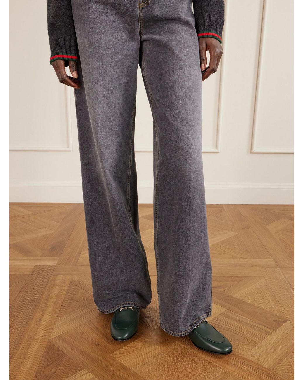 Gucci Green Jordaan Horsebit-Detailed Leather Loafers