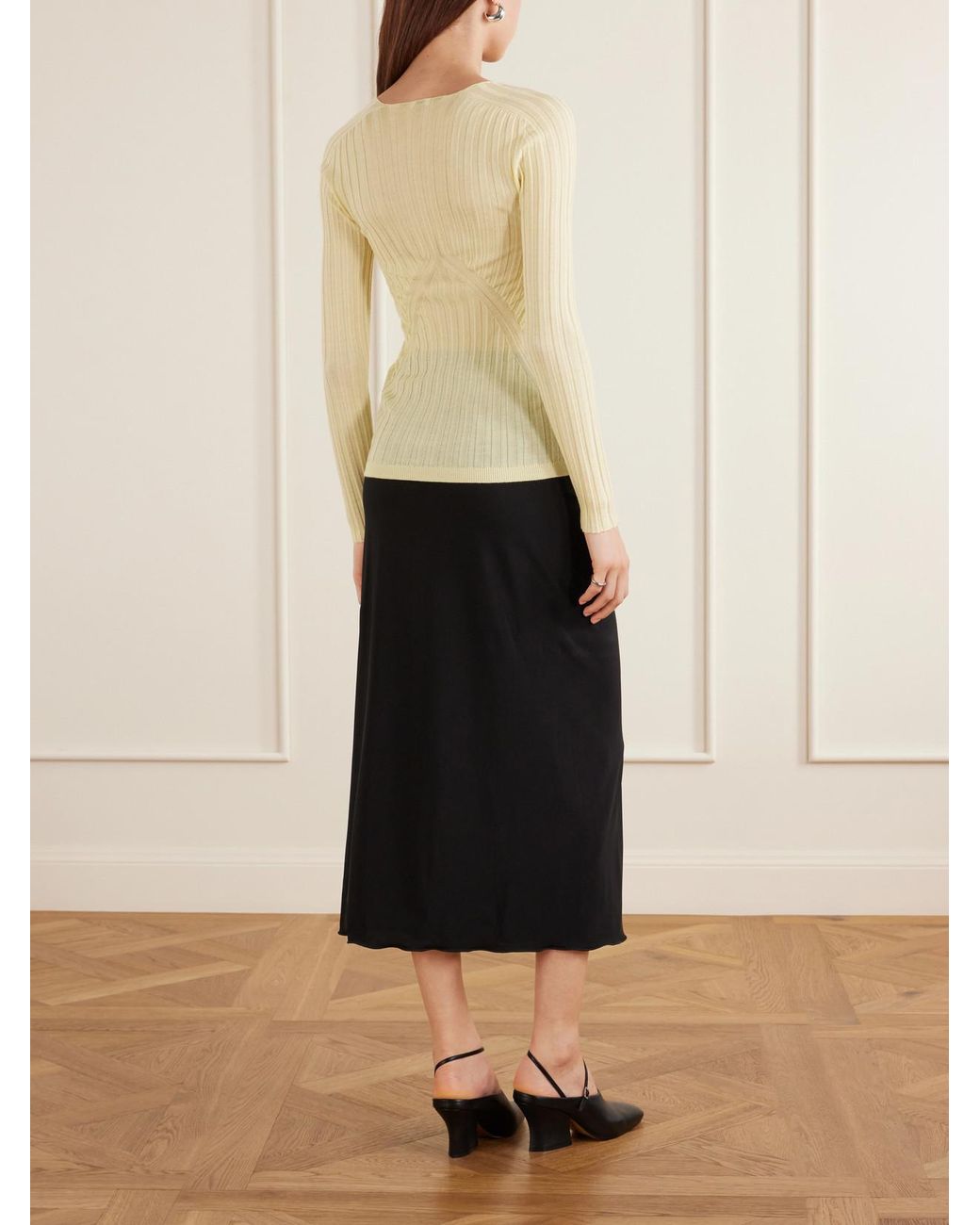 Jil Sander Yellow Ribbed Cashmere And Silk-Blend Sweater