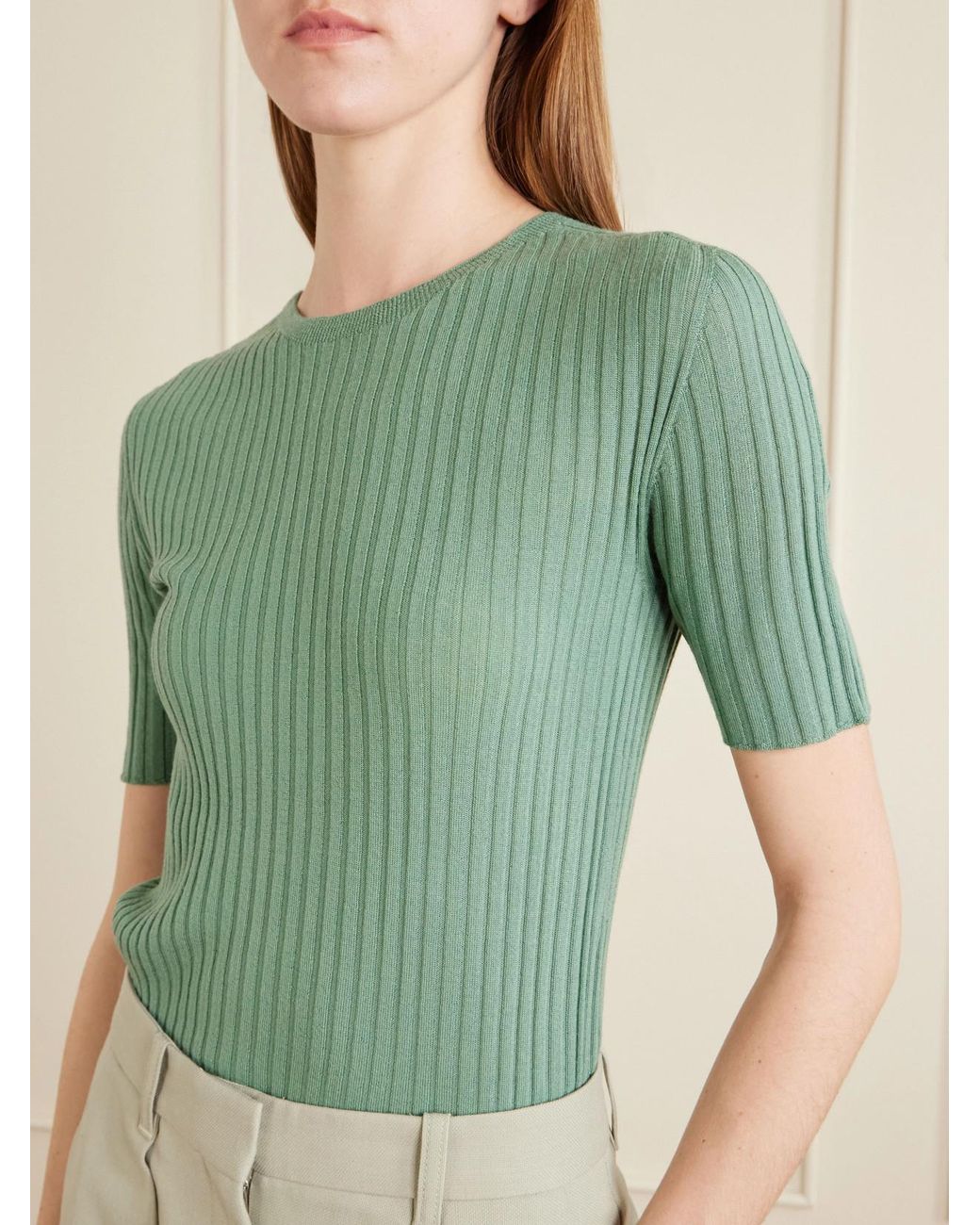 Kallmeyer Green Ribbed-Knit Merino Wool T-Shirt