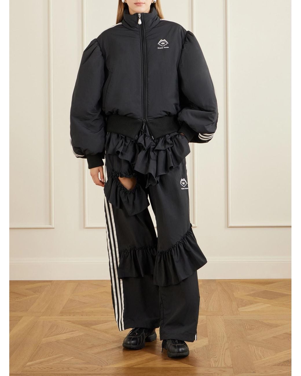 Simone Rocha Black Adidas Originals Clima Embellished Lace-Trimmed Leather Sneakers